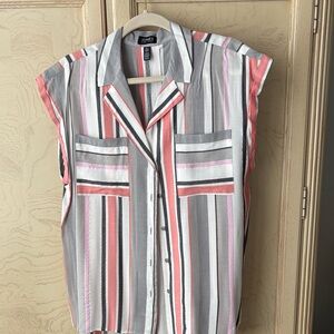 Jones New York Gray and Pink Striped Blouse